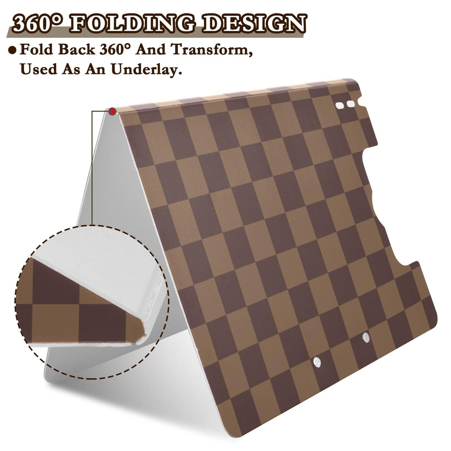 Brown Checkerboard Foldable Clipboard A4 Clipboard Folder with Binders Pen Holder 360° Cover Flip for Work Office Supplies