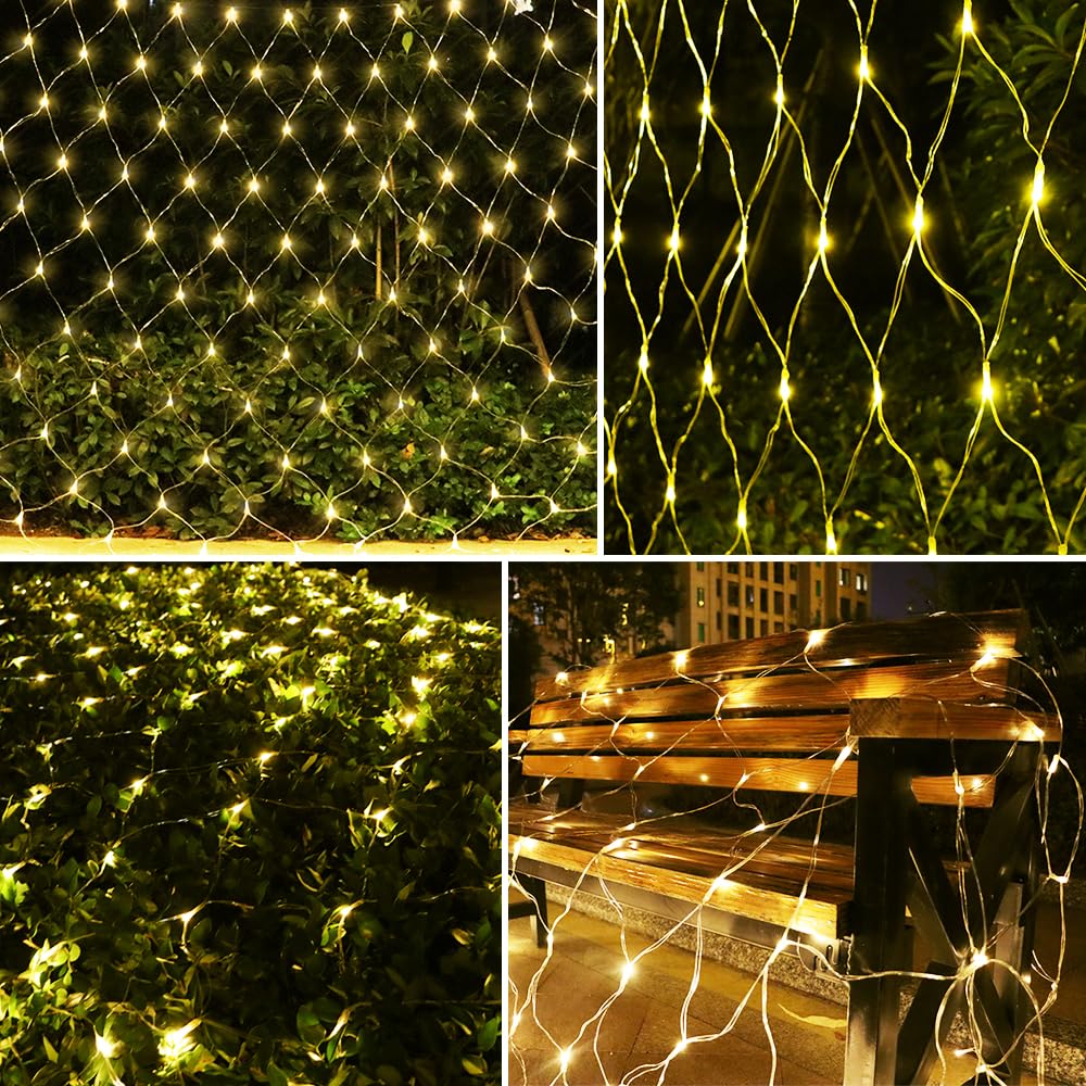 Vicila Net Light Mesh Lights, 240LED Timer Tree Warp Fairy Lights Outdoor Pulg in Hanging String Light for Christmas, Halloween, Garden, Walkway, Bushes Decor-9.8ft x 6.6ft(Warm White)