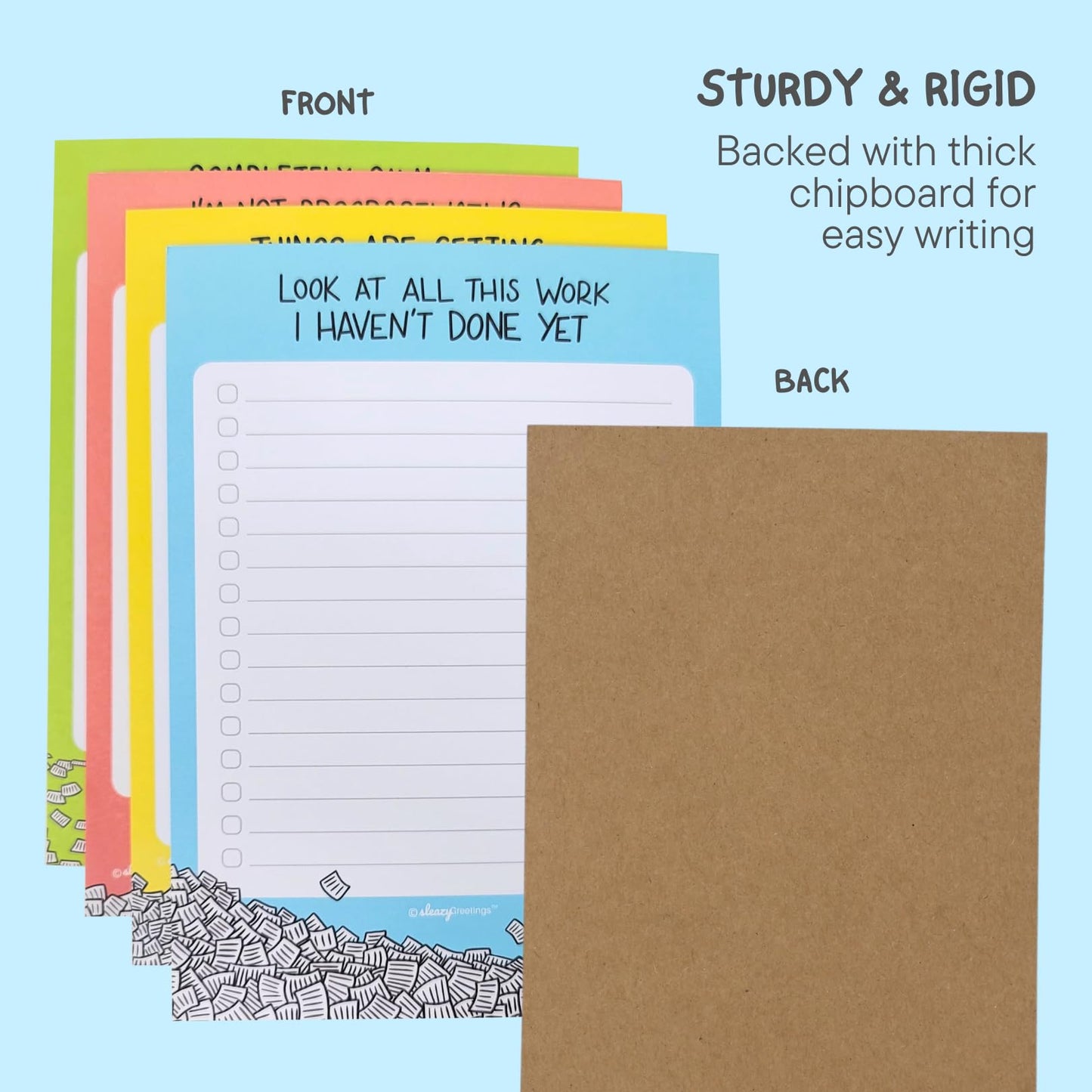 Sleazy Greetings Funny To Do List Notepad (4 Large Notepads) - 5 x 7-Inches Sarcastic Memo Pad Grocery Lists Note Pads - Funny Teacher Office Coworker Gifts for Women