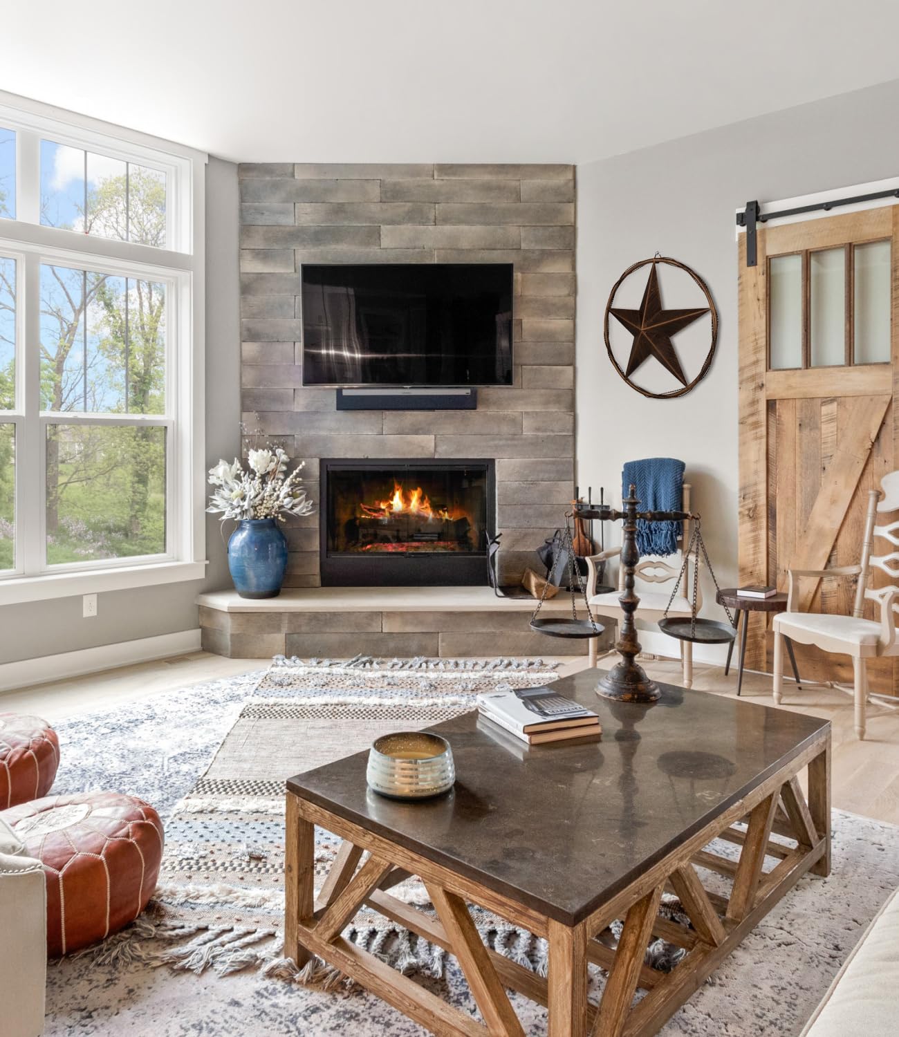 Ontrip 17.5" Metal Barn Star Wall Decor, Rustic Western Lone Star Metal Wall Art, Powder-Coated Iron, Indoor/Outdoor Porch Patio Fence Fireplace Farmhouse Decor, Housewarming Gift