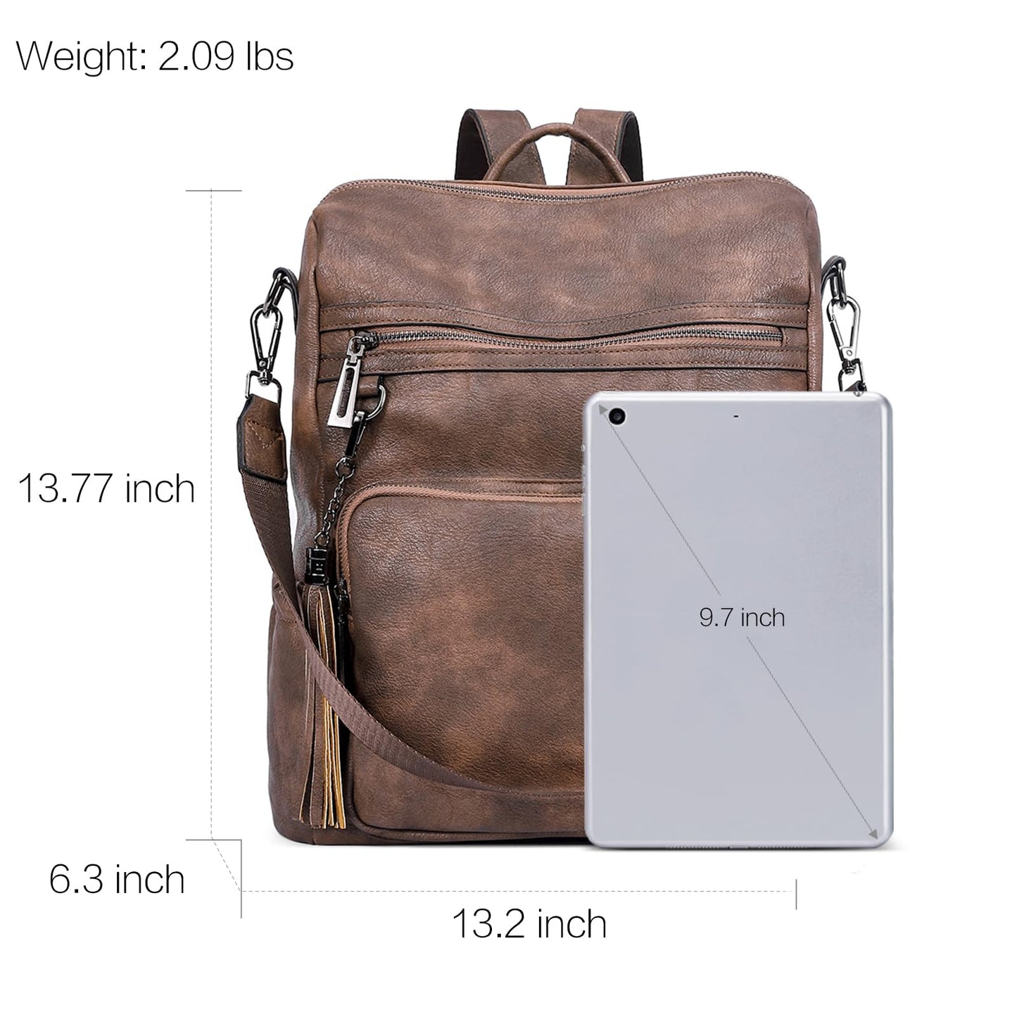 CLUCI Backpack Purse for Women Large Leather Travel Backpack Work Fashion Ladies Casual Daypack with Tassel Two-Tone Coffee