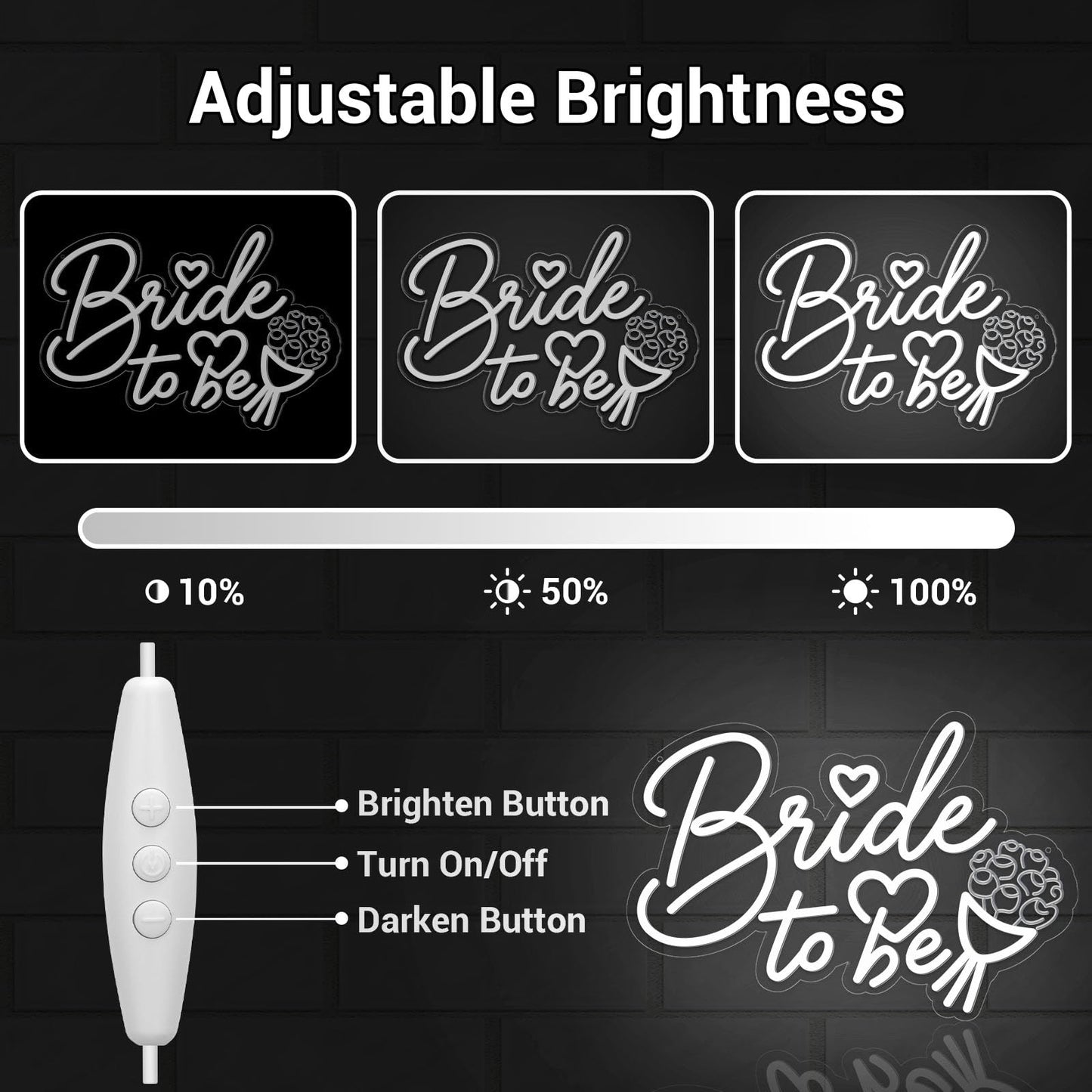 LMHSE Bride to be Neon Sign, Dimmable LED Wedding Neon Sign, Bride to be Decorations Aesthetic Room Decor, Party, Bedroom, Wedding Decor (white)