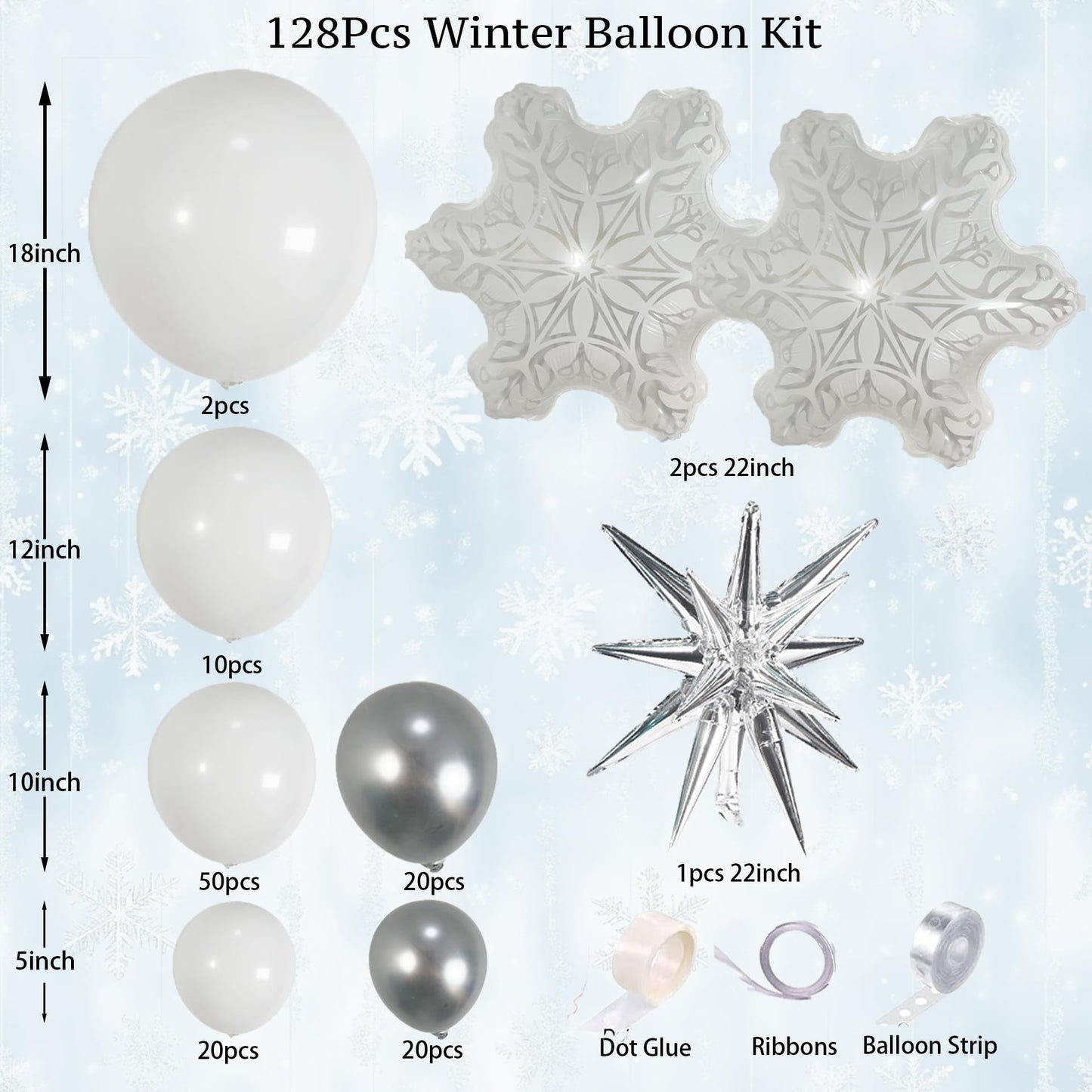 Metallic Silver and White Balloon Arch 128Pcs Winter Wonderland Snowflake Balloon Arch Perfect for Christmas Decor Snowman Birthday Parties, 2026 New Year Eve Party, Snowflake Party Decorations