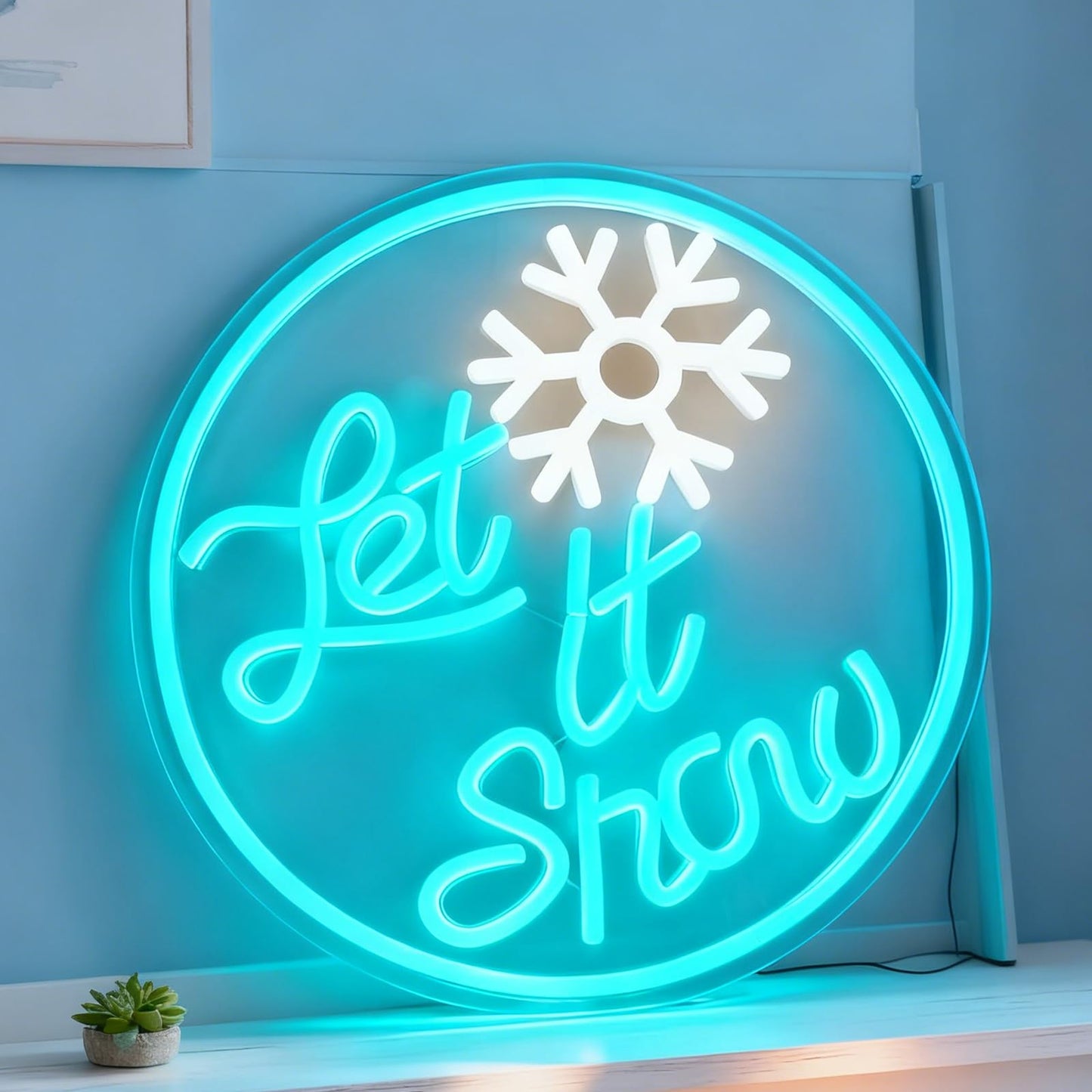 Let It Snow Neon Sign, Snowflake Shape Light Up Sign, Winter Christmas Home Party Gift Wall Table Decor, USB Powered Dimmable LED Neon Light 12.6 x 12.6 In