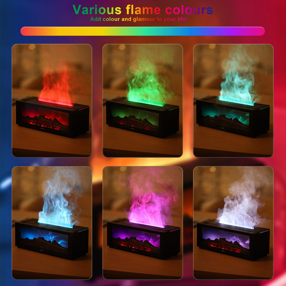 Fireplace Essential Oil Diffuser, Aromatherapy Diffuser, 150ml Ultrasonic Cool Mist Humidifier, 7 Colors Firelight Flame Diffusers with Remote, Waterless Auto-Off & Timer for Home Office(Black)