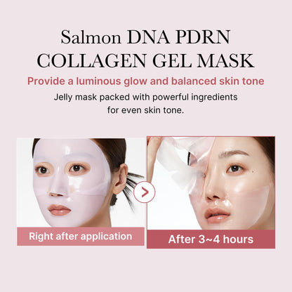 MEDICUBE Salmon DNA PDRN pink collagen jelly gel mask | overnight face mask for glass glow skin- elasticity, hydrating, firming and moisturizing | korean skincare, 28g, 4ea
