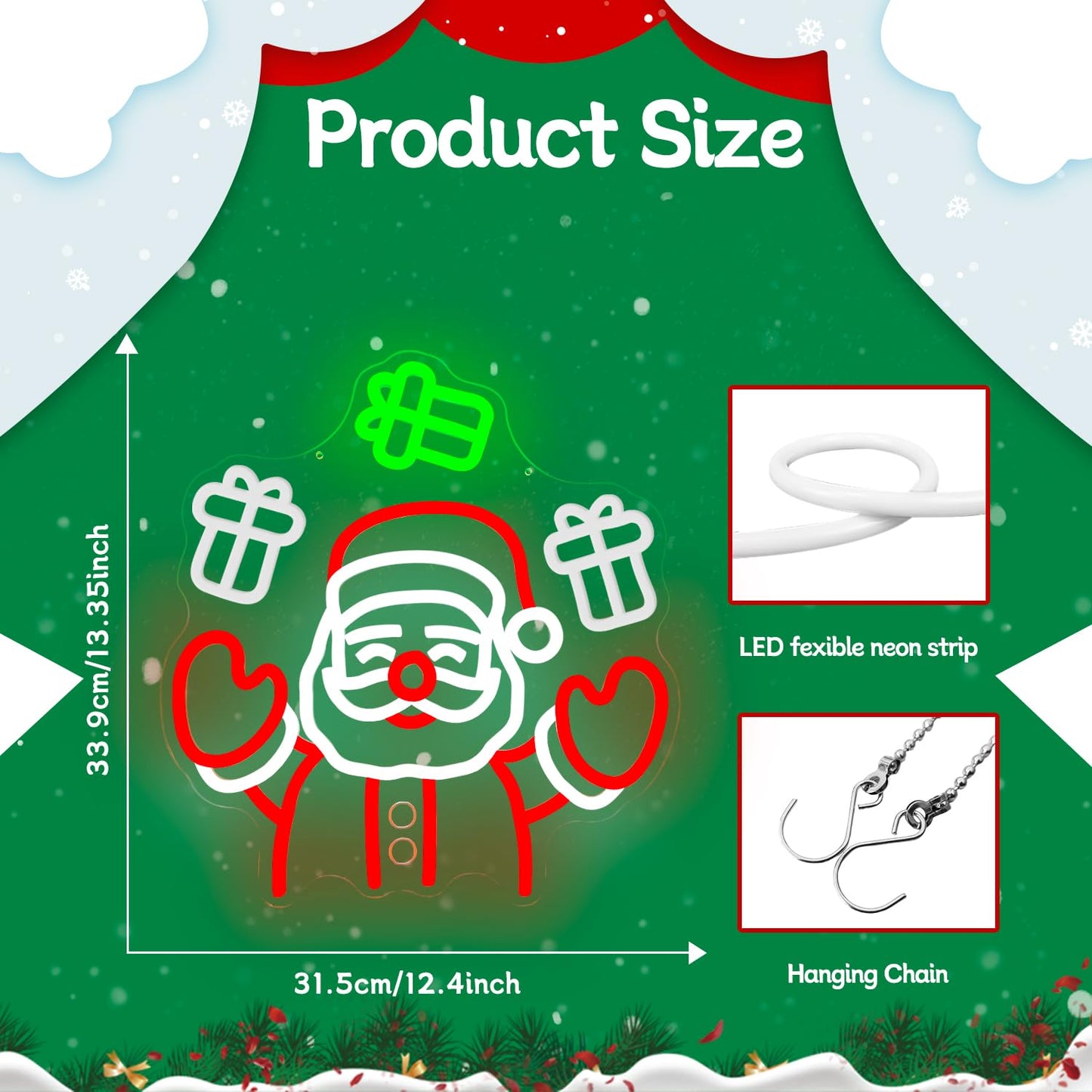 Santa Claus Neon Sign Waving Santa Window Neon Light for Wall Decor Dimmable Christmas Light Up Sign Led Santa Throwing Gift Box Decoration for Party