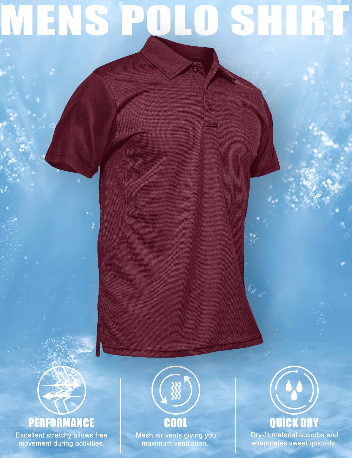 MAGCOMSEN Polo Shirts for Men Golf Shirts Quick Dry Collared Short-Sleeve Work Polo Performance Shirt Wine Red XXL