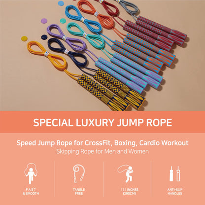 Skipping Jump Rope for Fitness Workout - Light Weight, Adjustable, Tangle Free, Excellent line control for Cardio Boxing, CrossFit, Training Exercise All Ages and Gender ( Special Luxury, KA-220, Made in Korea) (Navy-Yellow)