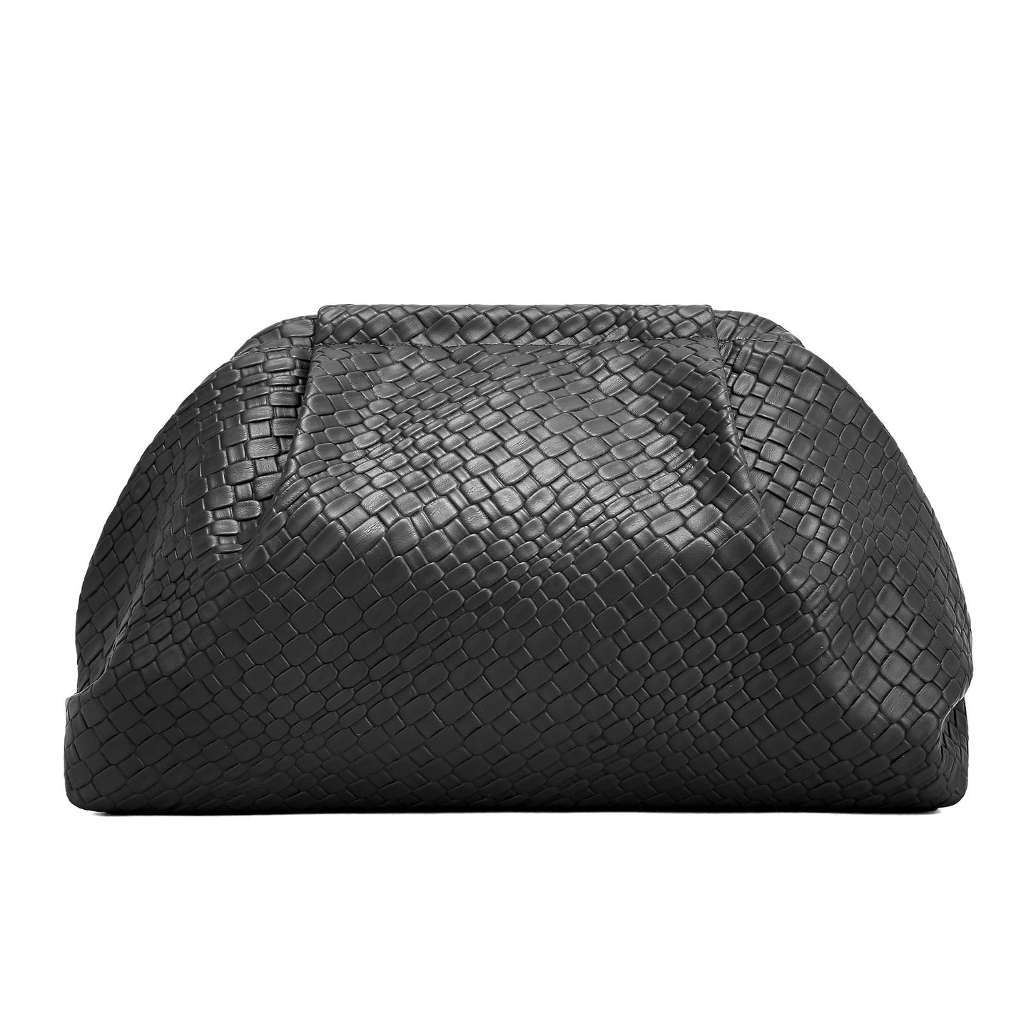 Sumrains Woven Evening Bag for Women: Elegant Dumpling Clutch Purse - Vegan Leather Handbag for Party Wedding, No Strap (Black)