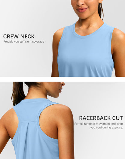 Women's Workout Tops Racerback Athletic Tank Tops Sleeveless Loose Fit Yoga Running Gym Shirts for Women(Haze Blue,XXL)