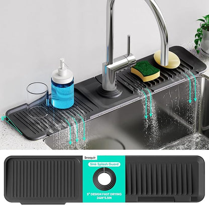 24 Inch Longer Faucet Mat for Kitchen Sink, 5° Slope Fast Self-draining