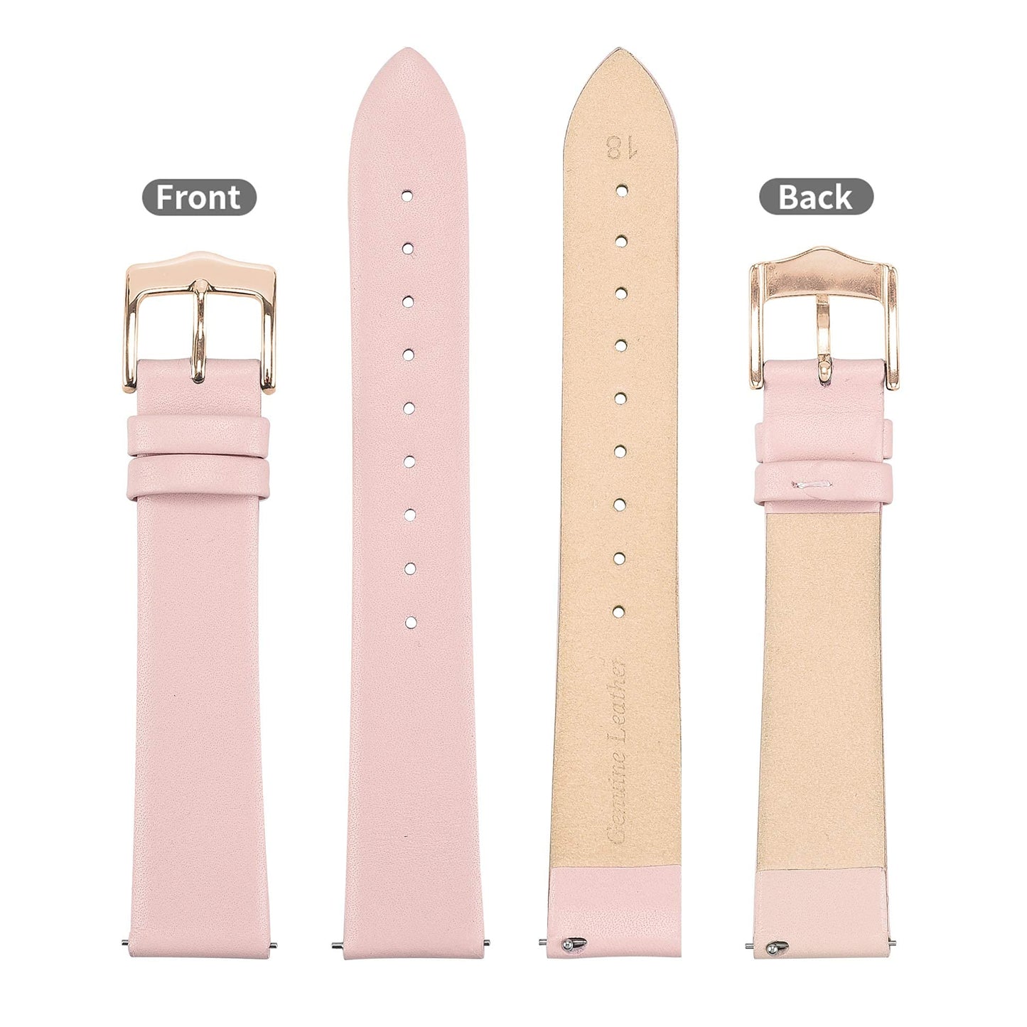 EACHE Quick Release Women Pink Leather Watch bands 20mm Thin Leather Watch Straps for Ladies With Rose Gold Buckle