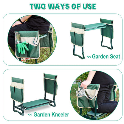 MENOLY Garden Kneeler and Seat, Folding Stool with Kneeling Pad, Bench with 6 Garden Tools, Tool Pouches, Glove, Detachable Belt - Gardening Gift for Women, Men, Mom, Parents, Elders