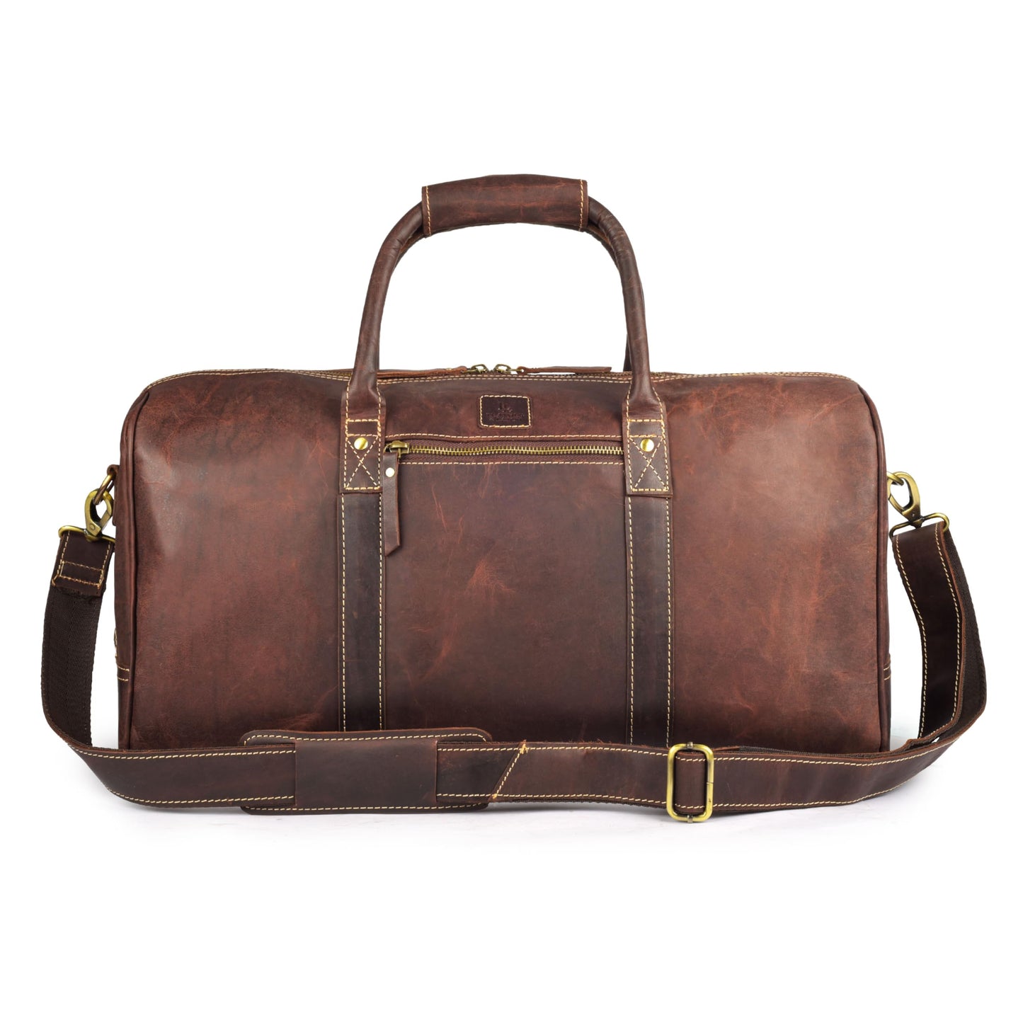 Genuine Leather Duffle Bag for Men & Women – Stylish Travel Weekender Bag with Shoulder Strap – Overnight, Gym, or Carry-On Luggage Bag - Mulburry Brown