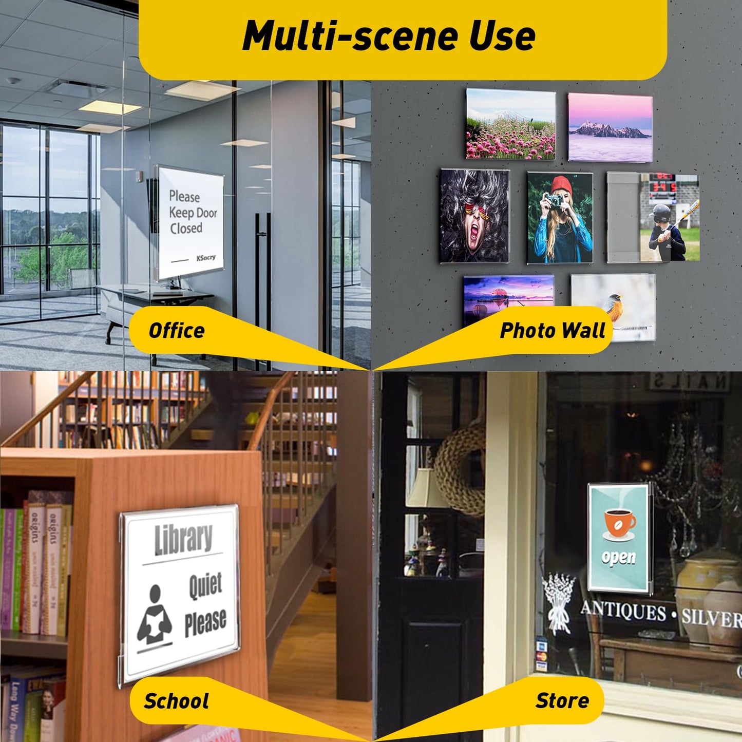 KSacry 12 Pcs Acrylic Sign Holder 8.5 x 11, Vertical Wall Mount Sign Holders with 3M Adhesive, Clear Plastic Frames Paper Display Sign Holders for Office, Home, Store, Restaurant - No Drilling