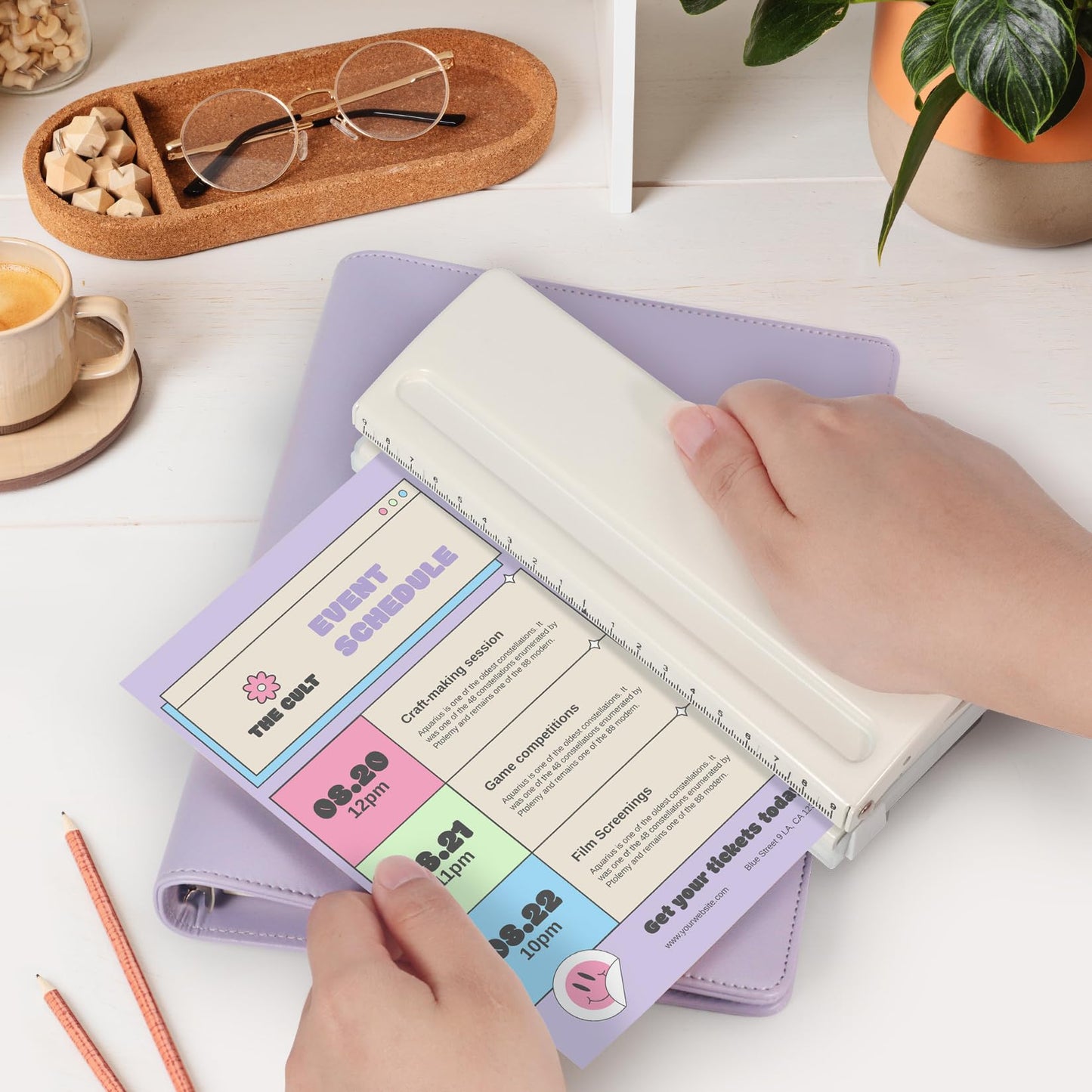 Metal Adjustable 6 Hole Punch for A5 A6 A7 Binders/Planners, Paper Hole Puncher 6 Ring with Guide Rule, 6 Sheet Capacity, Heavy Duty 6 Hole Punch for Binder/Agenda/Notebook/Bookbinding DIY (Off White)