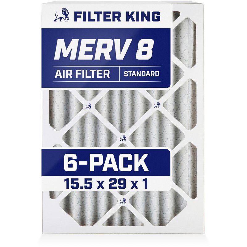 Filter King 15.5x29x1 Air Filter (MERV 8) (6-Pack) Dust & Allergy Control AC Furnace Filters, MADE IN USA, HVAC, Pleated, Electrostatic (Actual Size: 15.5 x 29 x .75)
