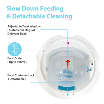 PETGEEK Automatic Dog Feeder/Treat Dispenser with Rechargeable Button Remote Control, Interactive Dog Food Puzzle & Stimulation Toys, 400ml Capacity Pet Dispensing Toy for Indoor/Outdoor Play