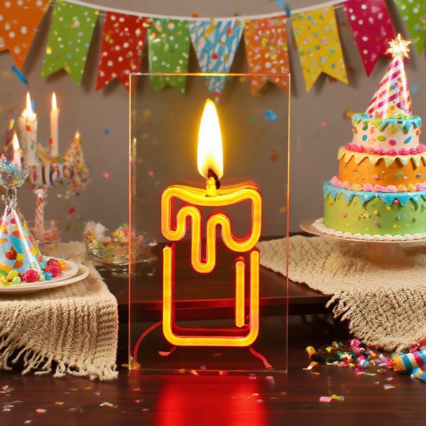 Candle Flame Neon Lights Sign 3D Desktop Standable Flame Lightbox for Wall Decor,USB Powered Candle Fire Neon Sign for Kids Boys Room, Party, Bar, Birthday Decorations