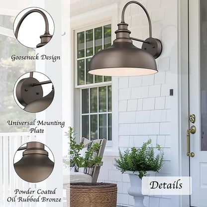 Bestshared 16 Inch Large Gooseneck Barn Light Farmhouse Wall Mount Light Fixture Exterior Sconce Lighting Outdoor Wall Lantern Light Vintage Farmhouse Barn Light for Porch,Garage(ORB+White, 16"-2pack)