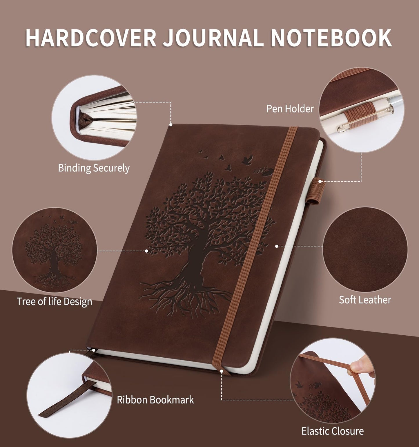 6 Pack Lined Journal Notebook for Women Men, A5 Hardcover Leather Journals for Writing, 200 Pages Thick Paper, Daily Journal Notebook for Work, School, Note Taking, Business, Travel, College Ruled