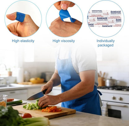 Blue Metal Detectable Adhesive Bandages - Waterproof, High-Visibility, Latex-Free | Flexible Wound Protection (250 Count)