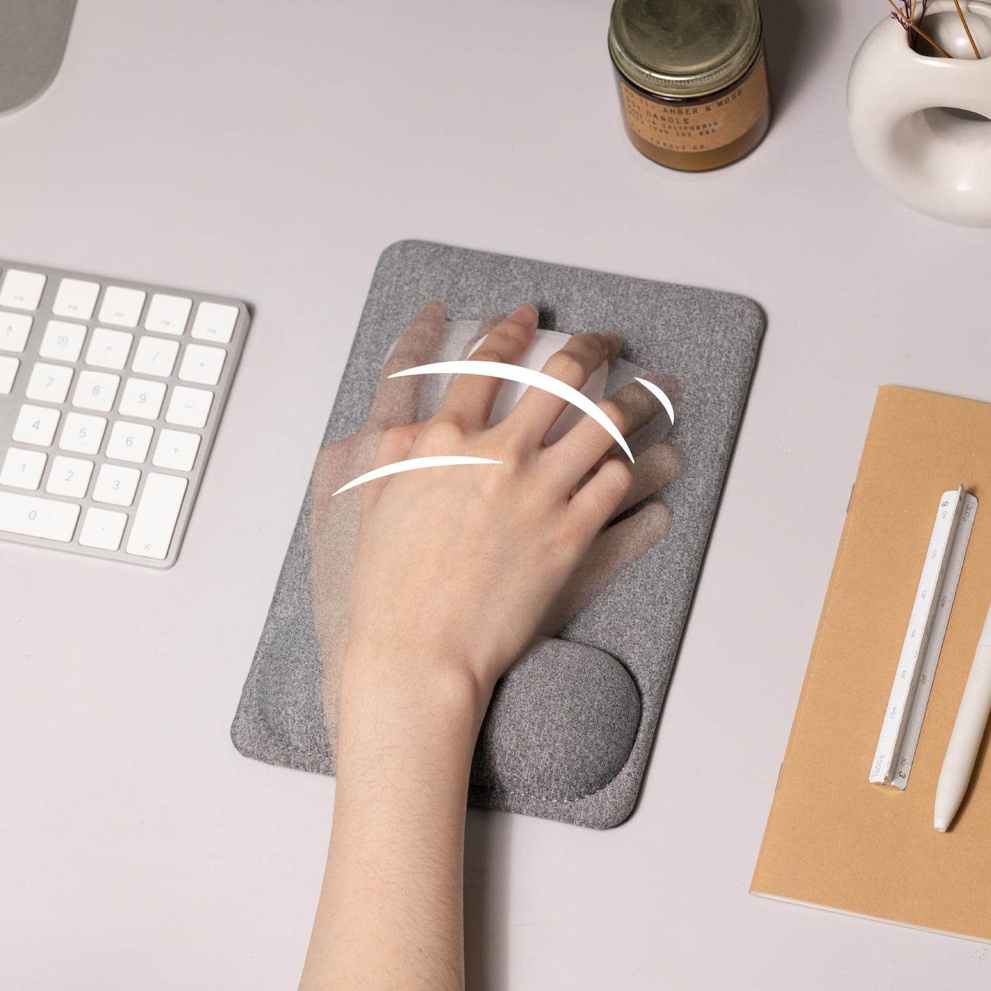 SenseAGE Compact Ergonomic Mouse Pad with Wrist Rest Support, Pain Relief, Non-Slip Base, Optimized Tracking Surface, Lightweight & Portable, Ideal for Office, Home & Travel, 8.9 x 6.1 in (Grey)
