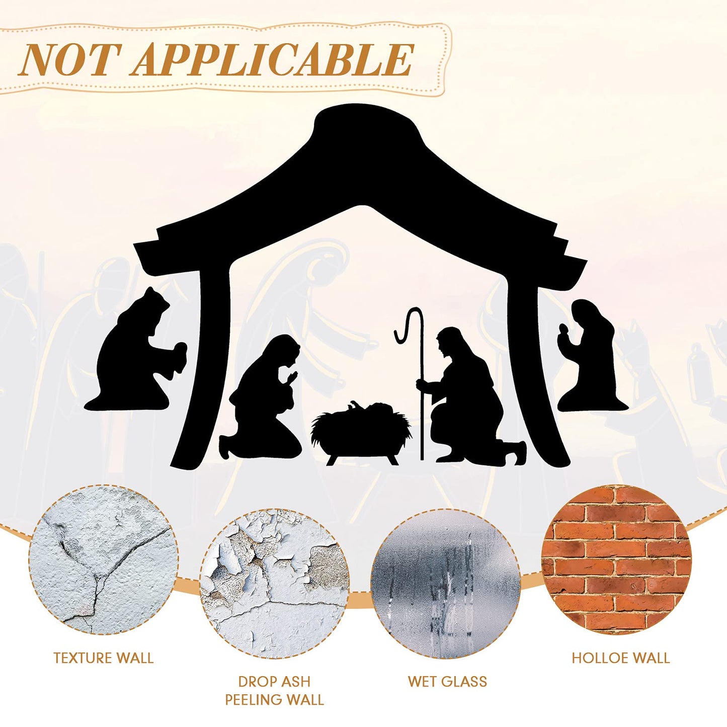Chinco Large Christmas Nativity Scene Wall Decor Stickers Nativity Vinyl Wall Decal Christmas Decorations Religious Murals Modern for Xmas Room Decor, Black(Unto Us A Child is Born)