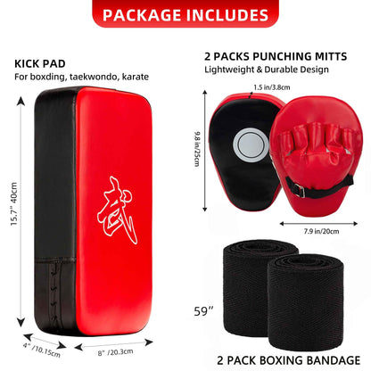 3-in-1 Boxing Pads and Kick Punching Mitts Set, Leather Hand Target Focus Pads, MMA Muay Thai Pads for Kicking Taekwondo Karate Kickboxing, Kids Adults Boxing Training Sparring Gear Equipment