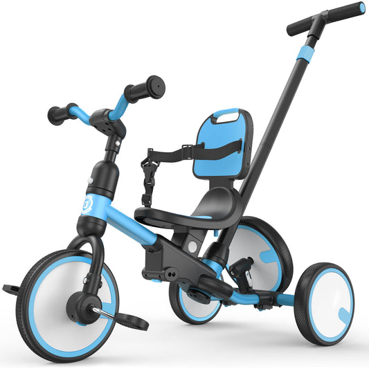 besrey 5-in-1 Toddler Tricycle with Push Handle, Grow with Me Kids Trike for 1-3 Years, Balance Bike & Tricycle, Adjustable Parent Steering, Safety Seat with Backrest