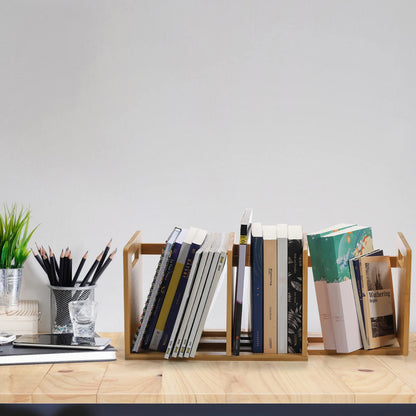 ZOOFOX Bamboo Desktop Bookshelf, Expandable Desktop Organizer, Small Display Shelf Book Rack for Office Supplies, Home Tabletop