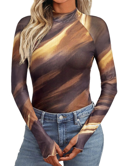 Dealmore Lace Sheer Long Sleeve Floral Mesh Mockneck Trendy Cute Going Out Tops for Women Fall Fashion Outfits 2025 Clothes