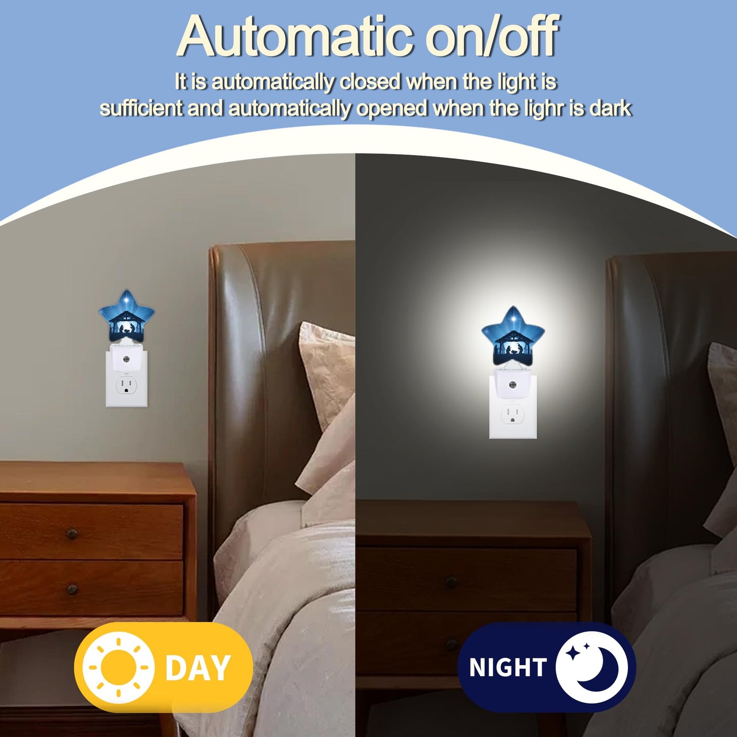 Nativity Scene Dusk to Dawn Star Night Light,Christmas Starry Sky Smart Sensor Nightlight for Bedroom Kitchen Hallway Stairs,Plug-in Energy Efficient Decor Desk Lamp Women Men Gifts