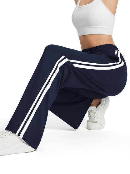 Tapata Women's 30" Inseam Regular Track Pants Loose Straight Leg Jogging Sweatpants Warm-Up Sports Athletic Running, Navy Blue, S