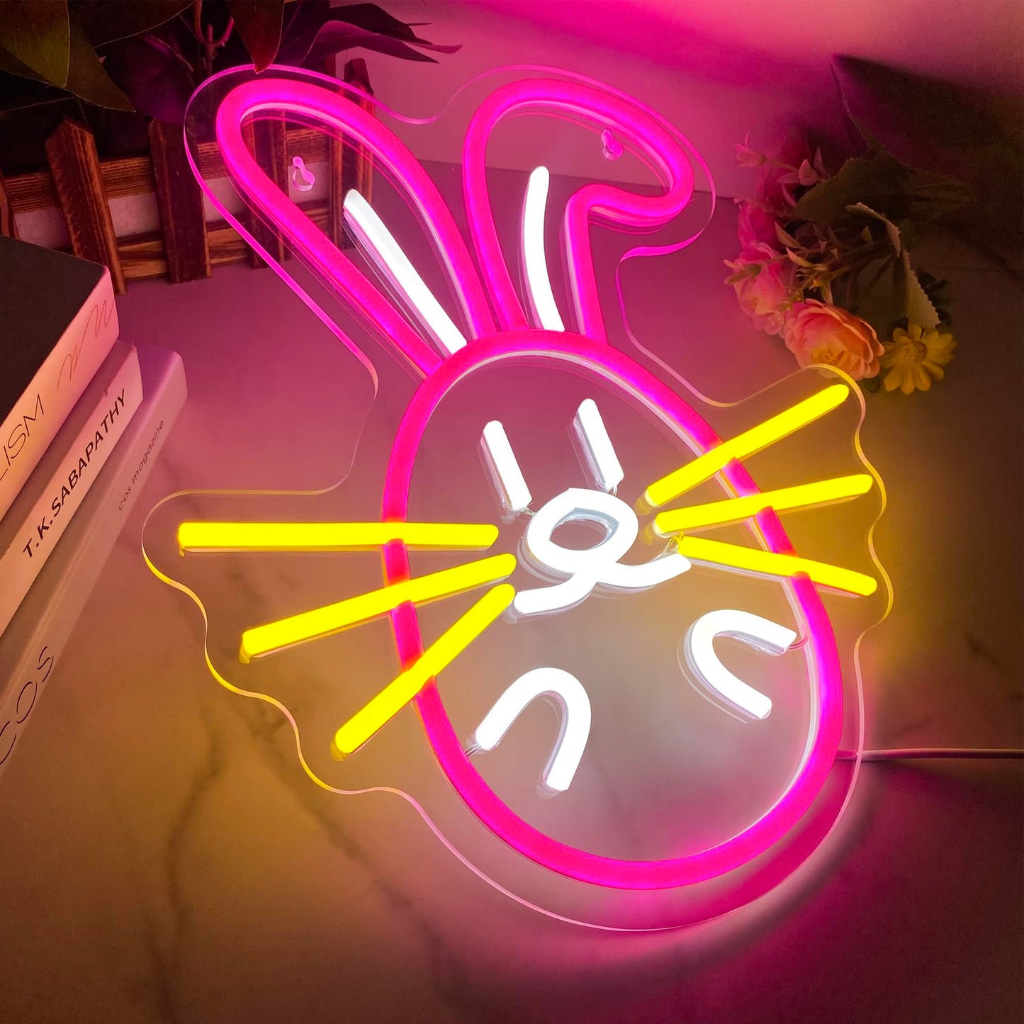 Easter Bunny Neon Sign, LED Dimmable Pink Easter Rabbit Bunny Neon Light for Wall Decor Neon Light Sign for Bedroom Bar Party Home Decor Kid Gift(11 * 13.3in)