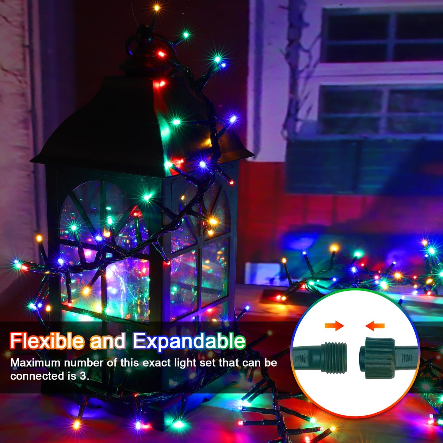 LAMPHOME 500 LED String Lights Outdoor, 16 Modes Plug-in Twinkle Fairy for Bedroom, 46ft 500LED Christmas Cluster Outdoor Waterproof - Multicolor