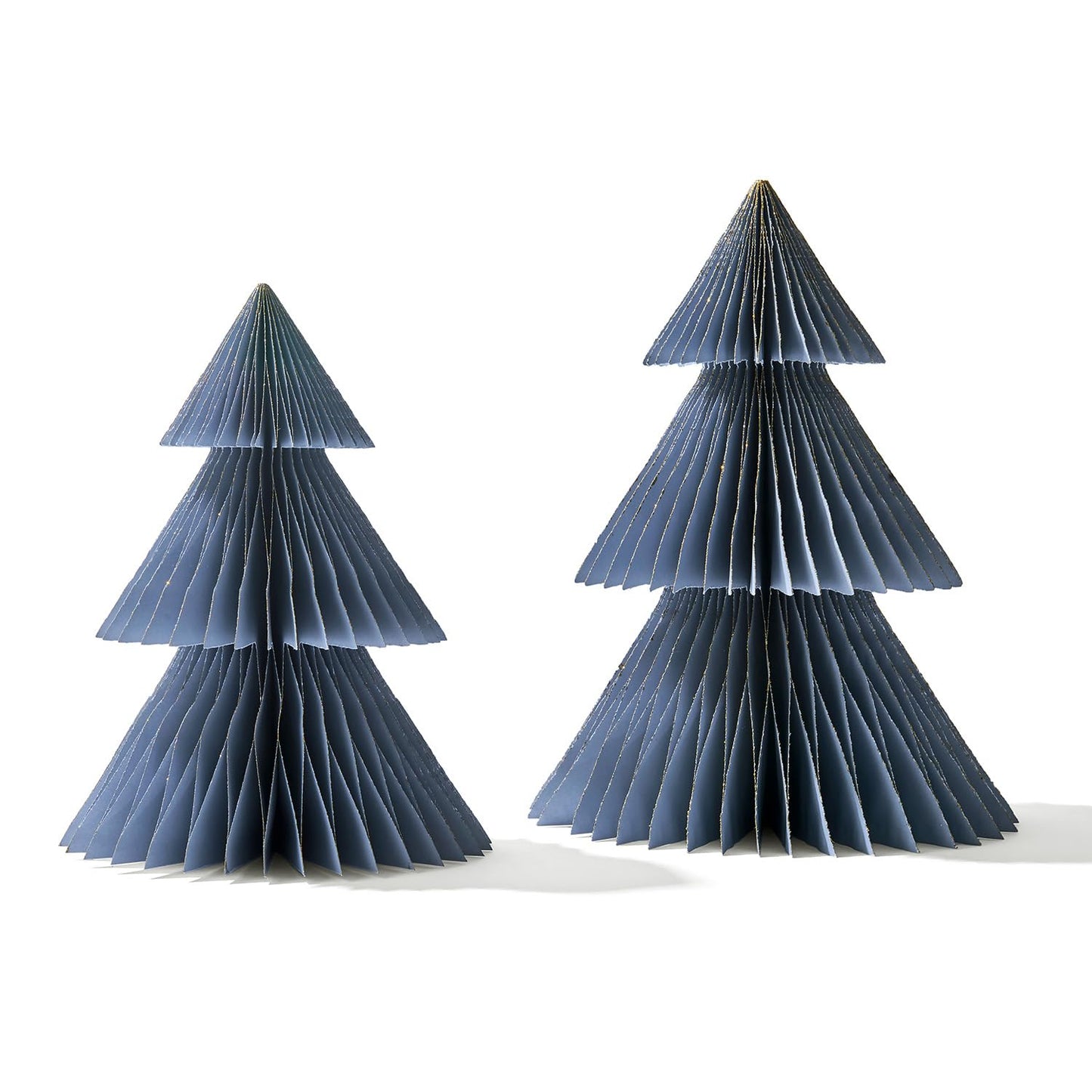 LampLust Paper Christmas Tree Decor, 2 Pack Dusty Blue Honeycomb Paper Trees, 10" & 12", Blue Decor, Winter Wonderland Decorations, Winter Table Centerpieces, Winter Decorations, Mini Ornaments