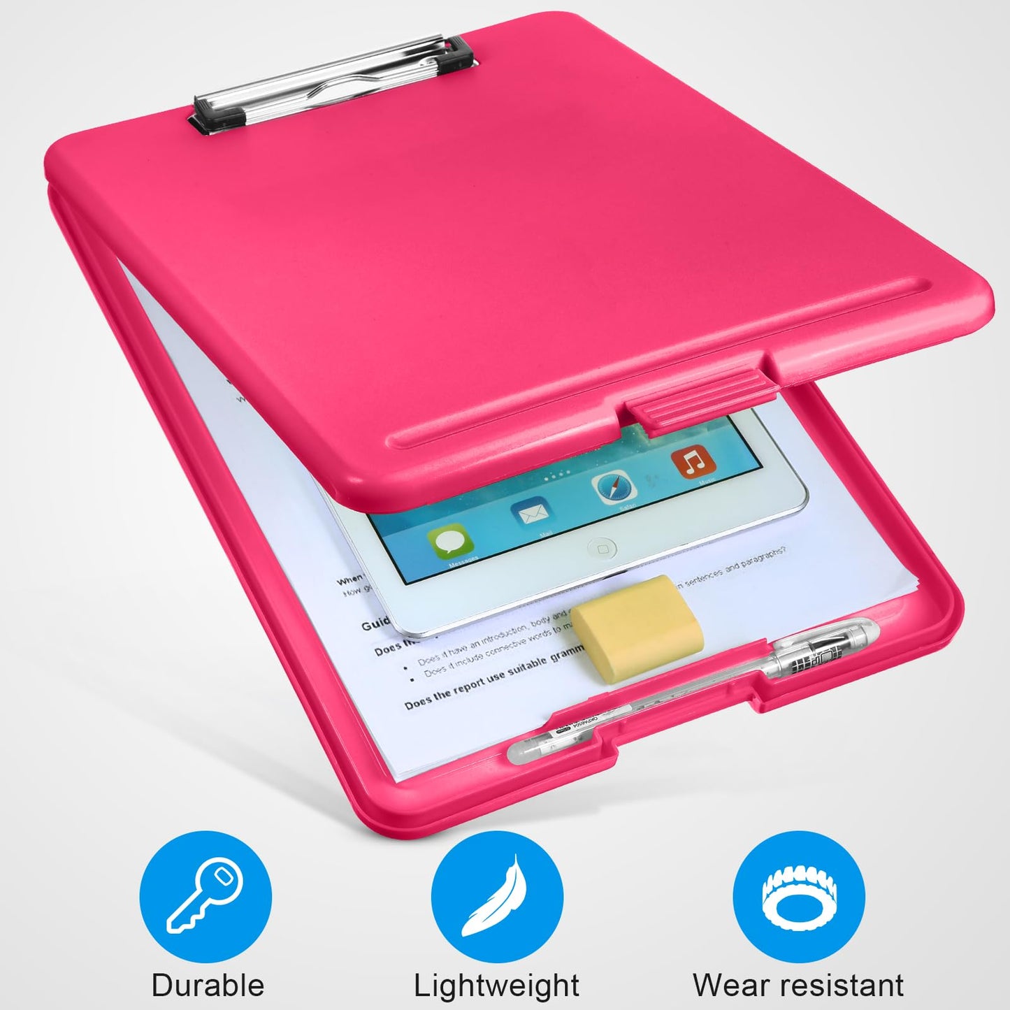 6 Pieces Clipboard with Storage, 9.5 x 13.5 Heavy Duty Plastic Storage Clipboard, Nursing Foldable Clip Board with Compartment and Metal Clip for Nurse Teacher Student Classroom Office (Bright Color)