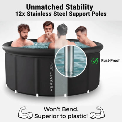 Versatyle 325-Gallon XXL Ice Bath Tub – Large Cold Plunge for Adults with Stainless Steel Frame, Insulated Walls, Cover, Pump and Carry Bag – Portable Recovery Pool – Fits Up to 4 People
