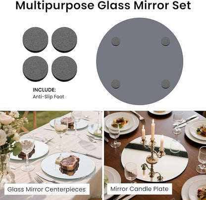 Round Mirror Centerpieces, 12" Round Glass Mirror Centerpieces for Tables for Wedding Decorations, Parties, Baby Shower Party, Glass Candle Trays