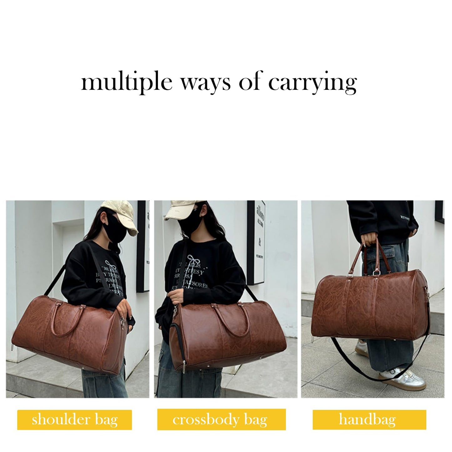 PU Leather Duffle Bag for Travel Duffel Bag, Gym Bag Overnight Bags Weekender Bag for Men (black)