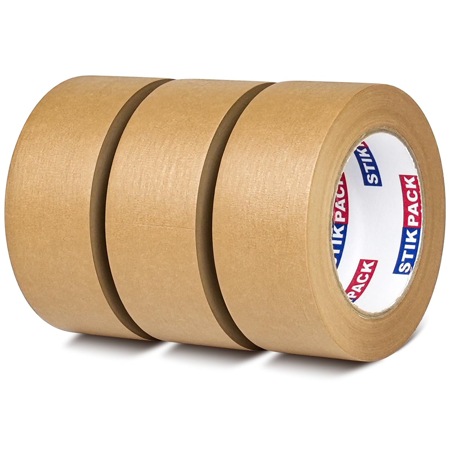 STIKPACK 3 Rolls, Kraft Paper Tape, Heavy Duty,50mm x 50m, Self-Adhesive and Easy to Tear,Eco-Friendly and Biodegradable, Writable,Uncoated, No Noise Paper Packaging Tape for Masking, Sealing,Packing
