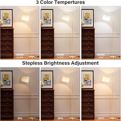 60" Floor Lamps with Remote Control & Bulb, Colors Temperature & Brightness Adjustable, White Shade & Gold Pole