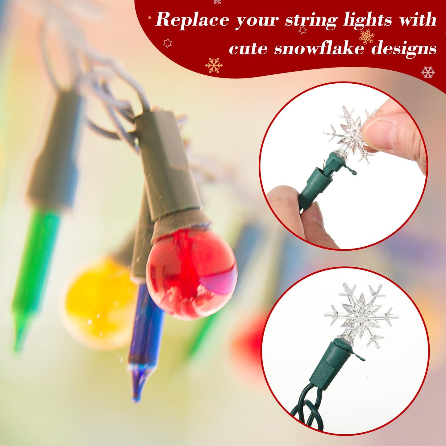 Honoson 60 Pcs Christmas LED Replacement Bulb Xmas Snowflake Replacement Bulb Christmas Tree Wire Light Set Indoor Outdoor String Light LED Replacement Bulb for Festival Patio Garden (Colorful)