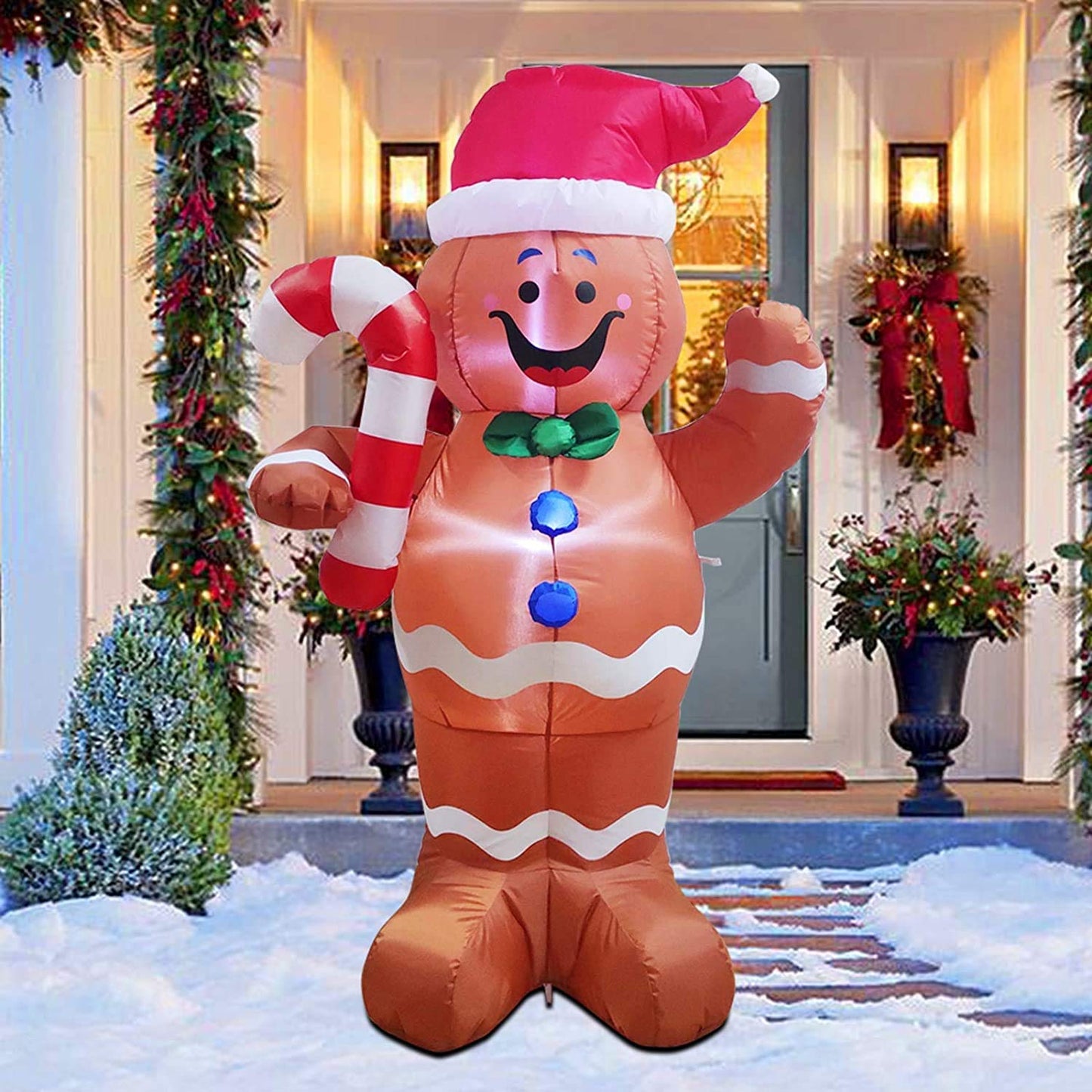 eLUUGIE 5ft Christmas Inflatable Gingerbread Man Decor Yard Indoor/Outdoor Inflatable Decoration for Christmas Party Porch/Yard/Garden/Lawn