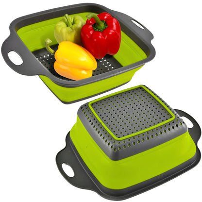 Small Collapsible Colander with Plastic Handles Round Silicone Kitchen Strainers Foldable Kitchen Strainer Perfect for Draining Pasta Vegetable and Fruit Green