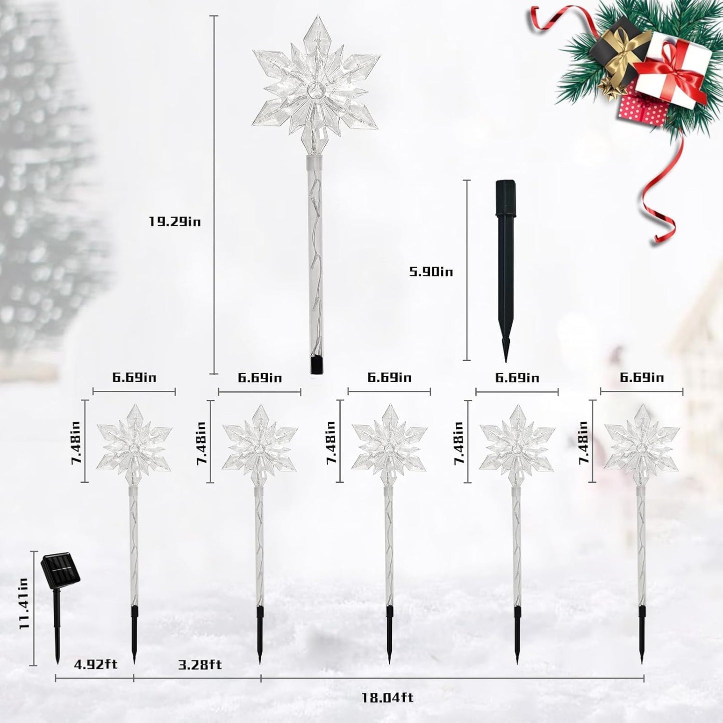 VOGVOG Snowflake Solar Christmas Pathway Lights, Set of 5 LED Outdoor Stake Lights, Waterproof Christmas Decorations for Garden, Yard, Lawn, Walkway, Patio Decor (Cold, 5pcs)