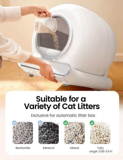 Self Cleaning Cat Litter Box, Ultra-Safe Protection Automatic Cat Litter Box, APP Control/Lower Entry/Large Capacity with 3 Rolls Liners & Mat