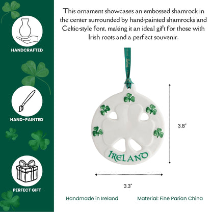 Belleek Classic Ireland Shamrock 3.8-Inch Hanging Ornament, Handcrafted Porcelain Christmas Tree Decor, White